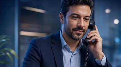 Profissional em atendimento telefônico corporativo